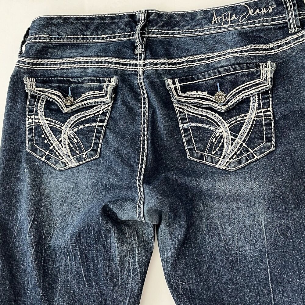 Ariya Jeans 13/14 Low Rise Bootcut Embroidered Denim Y2K Grunge Distressed - Picture 15 of 16